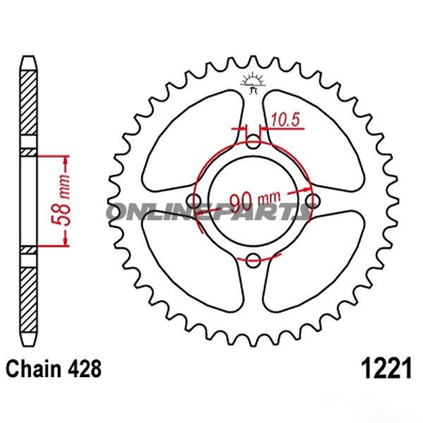 Rear Sprocket 45Tooth Pitch 428Inner Diameter 058 Bolt Spacing 090