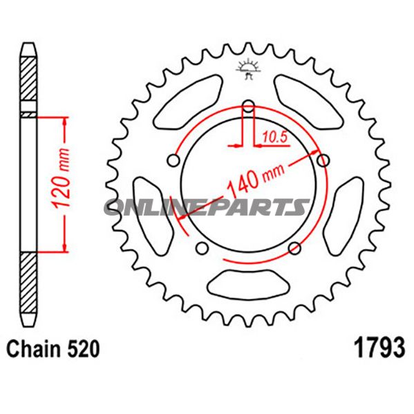 Rear Sprocket 43 Tooth Pitch 520Inner Diameter 120 Bolt Spacing 140