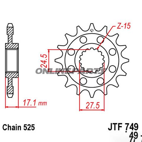 Front Sprocket 15 Tooth 525 Racingnarrow Spline 24.5/27.5