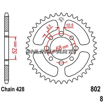 Rear Sprocket 41 Tooth Pitch 428Inner Diameter 052 Bolt Spacing 068