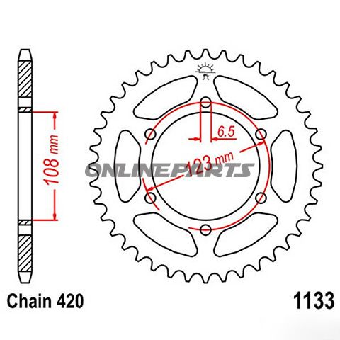 Rear Sprocket 65 Tooth Pitch 420Inner Diameter 108 Bolt Spacing 123