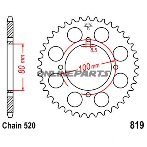 Rear Sprocket 37 Tooth Pitch 520Inner Diameter 080 Bolt Spacing 100