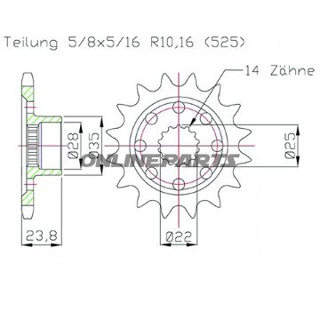Front Sprocket Racing 16 Tooth Pitch 525
