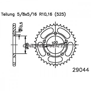 Rear Sprocket 46 Tooth Pitch 525 Blackinner Diameter 076 Bolt Spacing 100
