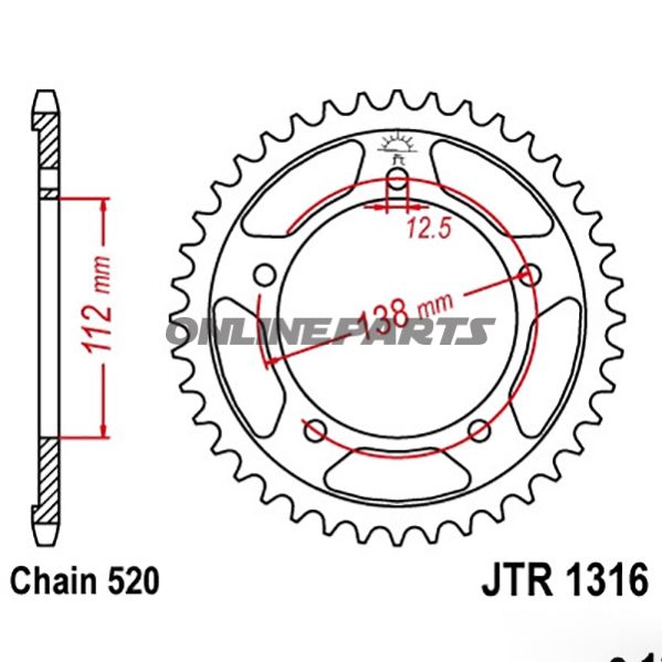 Rear Sprocket 39 Tooth Pitch 520Inner Diameter 112 Bolt Spacing 138