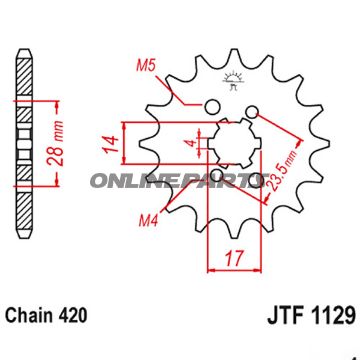 Front Sprocket 14 Tooth Pitch 420Large Spline 4 Inner Diameter 14/17
