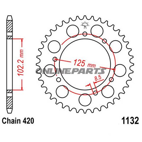 Rear Sprocket 59 Tooth Pitch 420Inner Diameter 102 Bolt Spacing 125