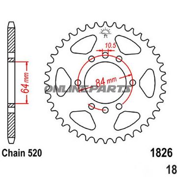 Rear Sprocket 46 Tooth Pitch 520Inner Diameter 064 Bolt Spacing 084