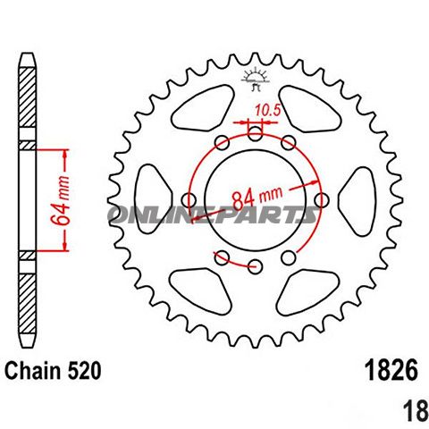 Rear Sprocket 46 Tooth Pitch 520Inner Diameter 064 Bolt Spacing 084