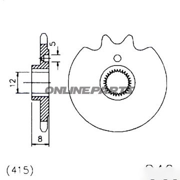 Fortandhjul 14 T, Størrelse 415Narrow Spline 12/13