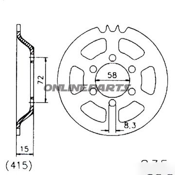 Bagtandhjul 47 T, Størrelse 415Inner Diameter 058 Bolt Spacing 072