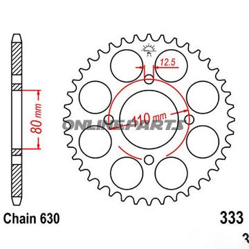 Bagtandhjul 38 T, Størrelse 630Inner Diameter 80 Bolt Spacing 110