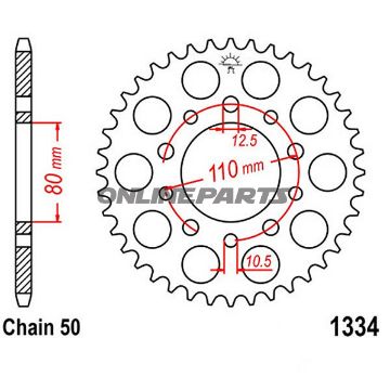 Bagtandhjul 44 T, Størrelse 530Inner Diameter 80 Bolt Spacing 110