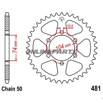 Bagtandhjul 42 T, Størrelse 530Inner Diameter 74 Bolt Spacing 104