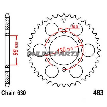 Bagtandhjul 35 T, Størrelse 630Inner Diameter 98 Bolt Spacing 130