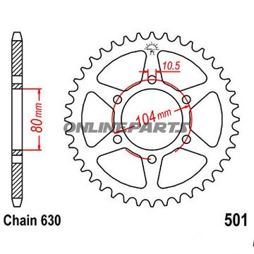 Bagtandhjul 33 T, Størrelse 630Inner Diameter 80 Bolt Spacing 104