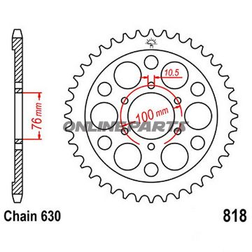 Bagtandhjul 42 T, Størrelse 630Inner Diameter 76 Bolt Spacing 100