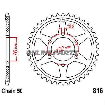 Bagtandhjul 50 T, Størrelse 530Inner Diameter 76 Bolt Spacing 100