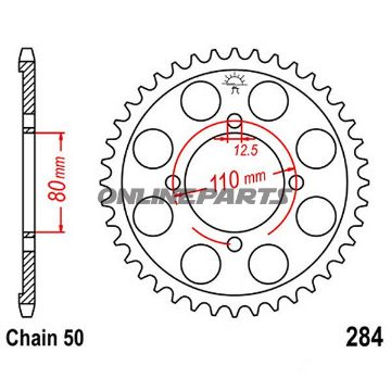Bagtandhjul 39 T, Størrelse 530Inner Diameter 80 Bolt Spacing 110