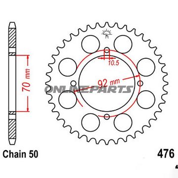 Bagtandhjul 40 T, Størrelse 530Inner Diameter 70 Bolt Spacing 92