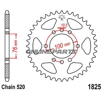 Bagtandhjul 45 T, Størrelse 520Inner Diameter 76 Bolt Spacing 100