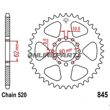 Bagtandhjul 46 T, Størrelse 520Inner Diameter 62 Bolt Spacing 80