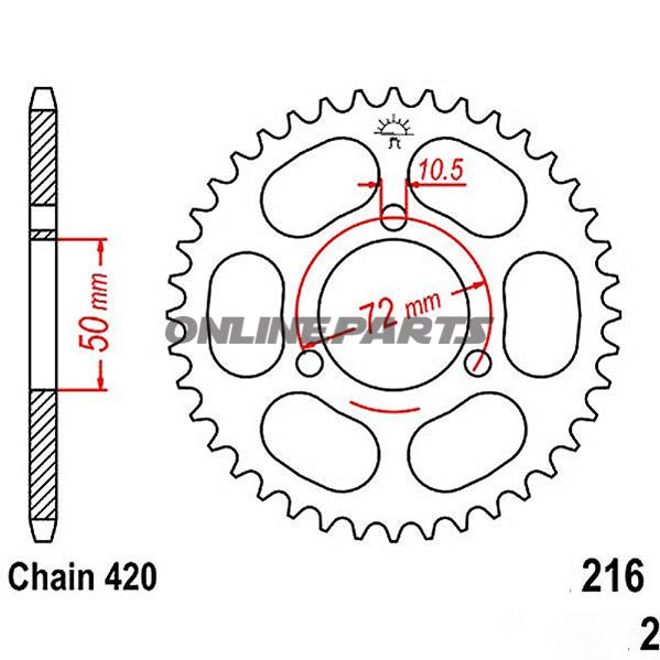 Bagtandhjul 47 T, Størrelse 420Inner Diameter 50 Bolt Spacing 72