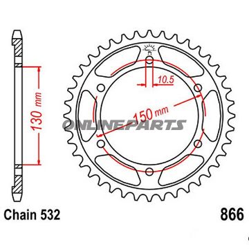 Bagtandhjul 47 T, Størrelse 532Inner Diameter 130 Bolt Spacing 150