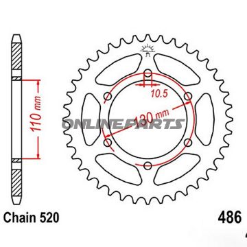Bagtandhjul 38 T, Størrelse 520Inner Diameter 110 Bolt Spacing 130