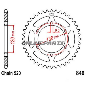 Bagtandhjul 37 T, Størrelse 520Inner Diameter 120 Bolt Spacing 136