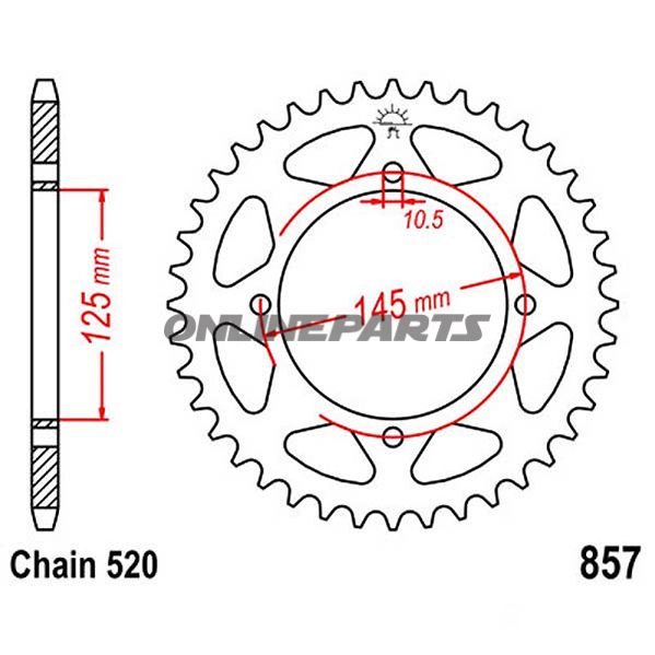 Bagtandhjul 40 T, Størrelse 520Inner Diameter 125 Bolt Spacing 145