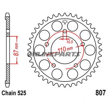Bagtandhjul 46 T, Størrelse 525Inner Diameter 87 Bolt Spacing 110