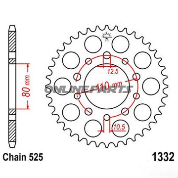 Bagtandhjul 45 T, Størrelse 525Inner Diameter 80 Bolt Spacing 110