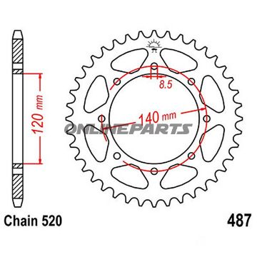 Bagtandhjul 42 T, Størrelse 520Inner Diameter 120 Bolt Spacing 140