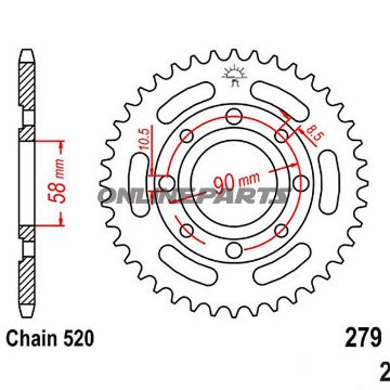 Bagtandhjul 39 T, Størrelse 520Inner Diameter 58 Bolt Spacing 90