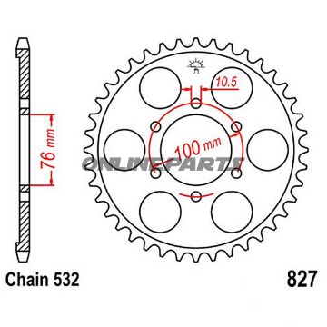 Bagtandhjul 44 T, Størrelse 532Inner Diameter 76 Bolt Spacing 100