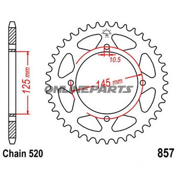 Bagtandhjul 46 T, Størrelse 520Inner Diameter 125 Bolt Spacing 145