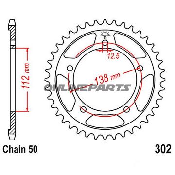 Bagtandhjul 41 T, Størrelse 530Inner Diameter 112 Bolt Spacing 138