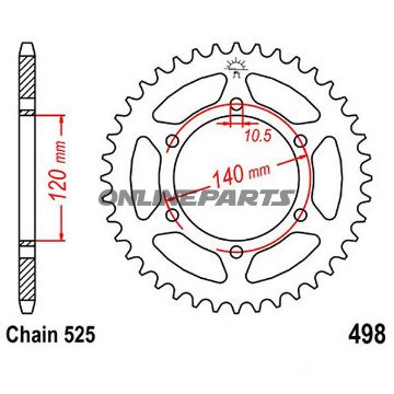 Bagtandhjul 44 T, Størrelse 525Inner Diameter 120 Bolt Spacing 140