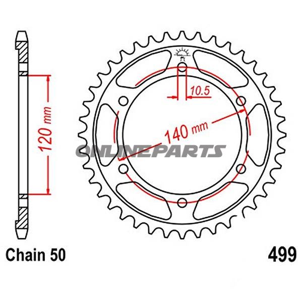 Bagtandhjul 39 T, Størrelse 530Inner Diameter 120 Bolt Spacing 140