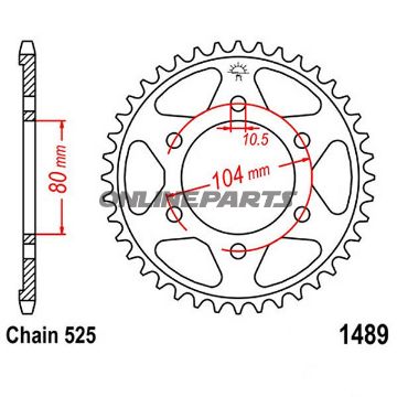 Bagtandhjul 42 T, Størrelse 525Inner Diameter 80 Bolt Spacing 104