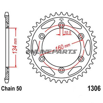 Bagtandhjul 42 T, Størrelse 530Inner Diameter 134 Bolt Spacing 160