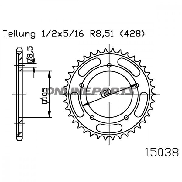 Rear Sprocket 62 Tooth Pitch 428 Blackinner Diameter 105 Bolt Spacing 120