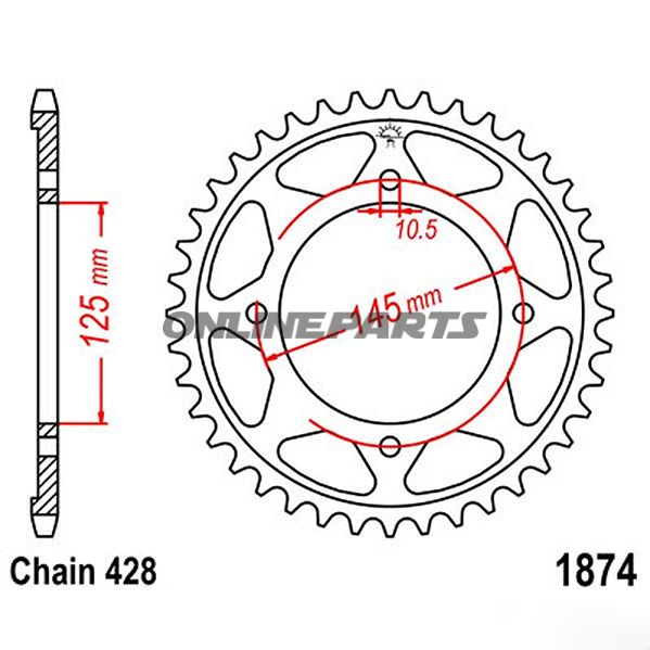 Bagtandhjul 59 T, Størrelse 428Inner Diameter 125 Bolt Spacing 145