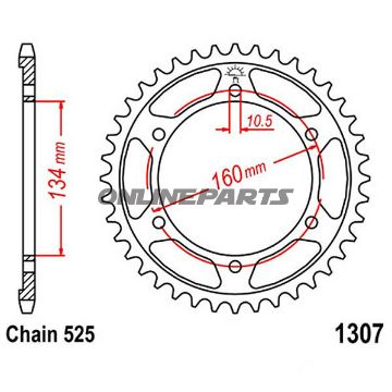 Rear Sprocket 46 Tooth Pitch 525Inner Diameter 134 Bolt Spacing 160