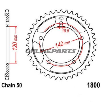 Rear Sprocket 44 Tooth Pitch 530Inner Diameter 120 Bolt Spacing 140