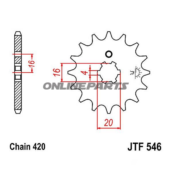 Front Sprocket 14Tooth Pitch 420Large Spline 4 Mm 16/20
