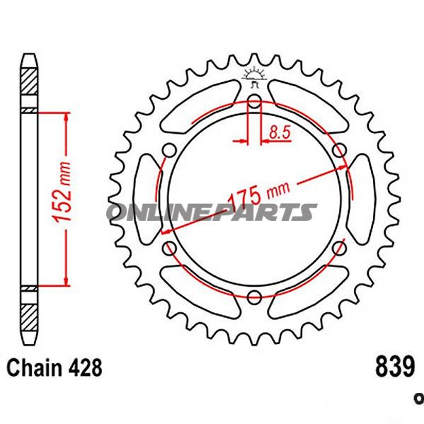 Rear Sprocket 55 Tooth Pitch 428Inner Diameter 152 Bolt Spacing 175