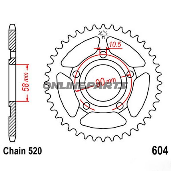 Rear Sprocket 38 Tooth Pitch 520Inner Diameter 58 Bolt Spacing 90