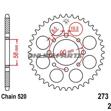 Rear Sprocket 42 Tooth Pitch 520Inner Diameter 58 Bolt Spacing 90